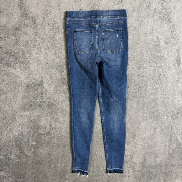Spanx Distressed Skinny Denim Blue Jeans Jeggings Elastic Waist Raw Medium Tall - Picture 2 of 8